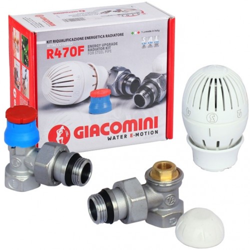 R470F Набір кутових кранів з термоголовою Giacomini - 1/2" R470F Набір кутових кранів з термоголовою Giacomini - 1/2"