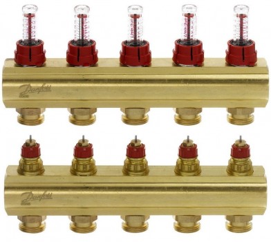 Колектор теплої підлоги Danfoss FHF-4F на 4 контури с витратомірами Колектор теплої підлоги Danfoss FHF-4F на 4 контури с витратомірами
