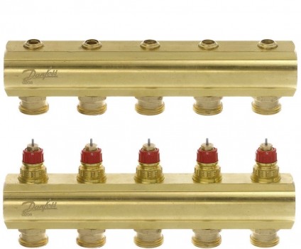 Колектор теплої підлоги Danfoss FHF-5 на 5 контурів без витратомірів Колектор теплої підлоги Danfoss FHF-5 на 5 контурів без витратомірів